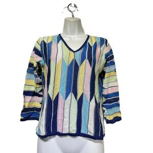 marcazzani italy stripe metallic v-neck Pullover sweater Womens size M